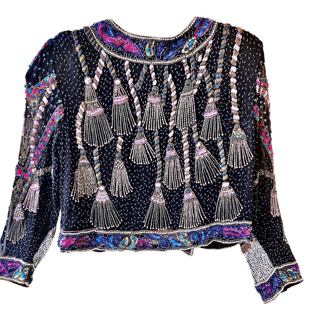 Vintage SweeLo Multi-Color Beaded Sequins Silk Jacket Womens size Large (10-12) - Picture 3 of 16